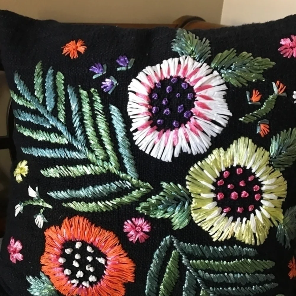Urban  Summer Souvenir Raffia Black Throw Pillow